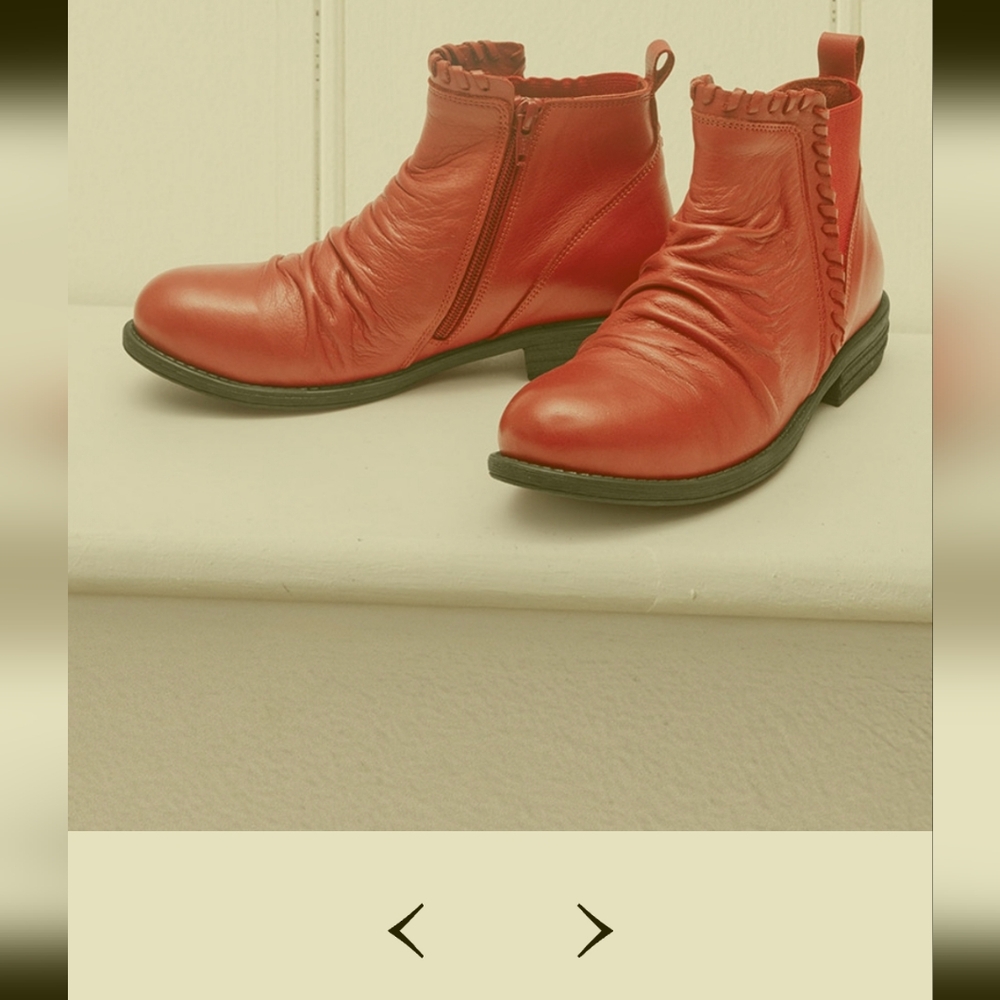 Miz Mooz Red Ankle Boots with Gathered Leather and Chelsea Style